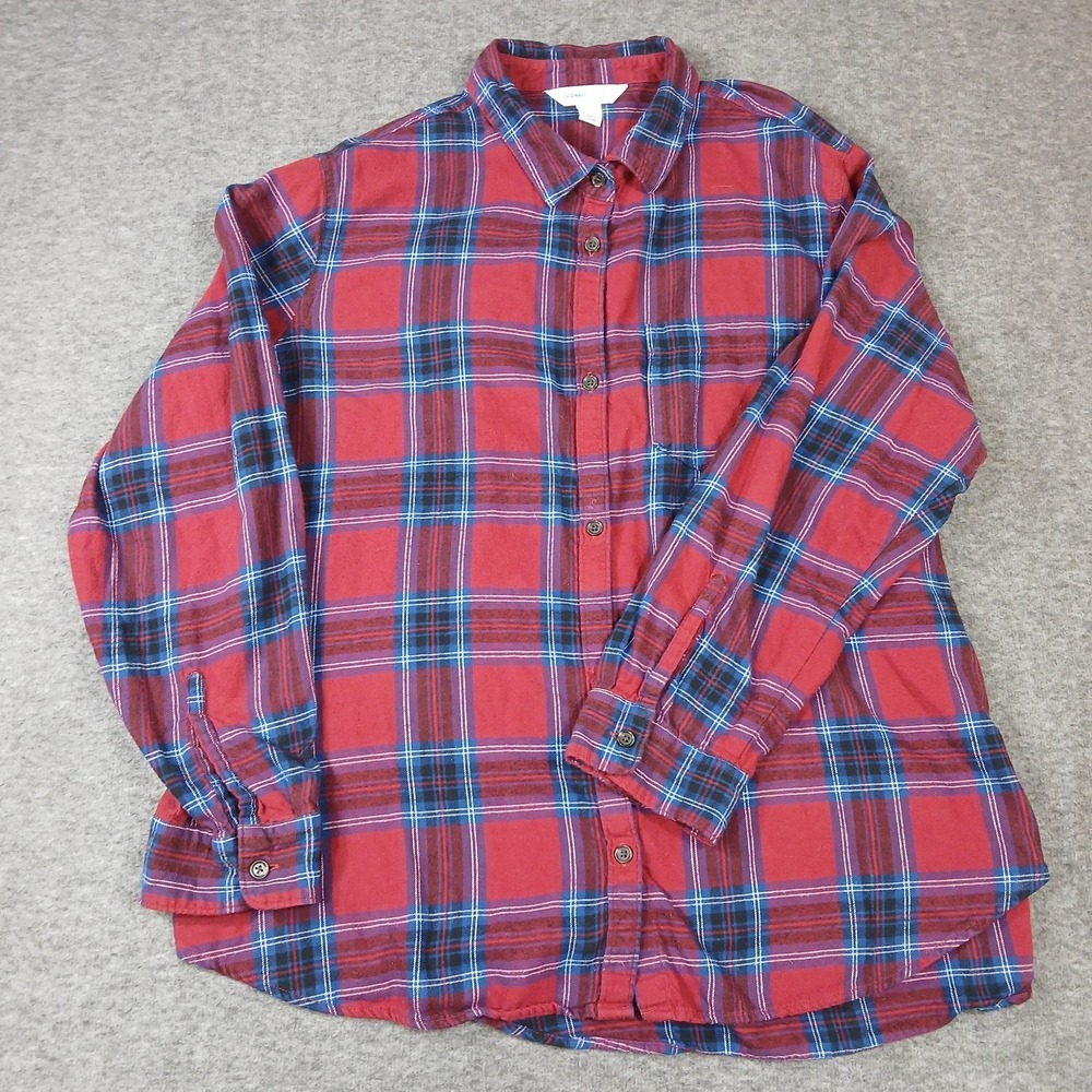 Old Navy Men's Classic Shirt 2XL Red Blue Flannel Plaid‎ Button Up Shirt